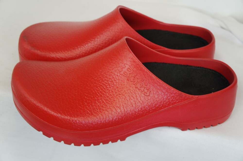 Birkenstock Super-Birki Red Polyurethane Clogs Mens 12 Womens 14 EU 45 Work Shoe